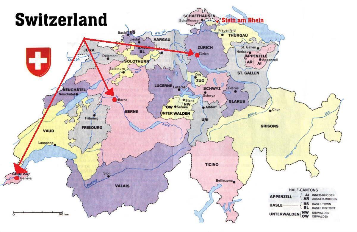 Ժնեւ, Շվեյցարիա Եվրոպայի քարտեզը