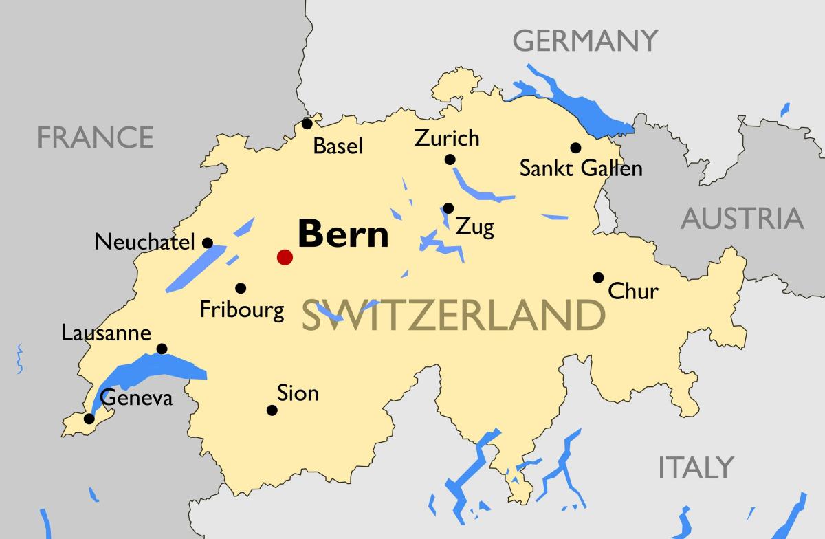 քարտեզ Շվեյցարիայի խոշոր քաղաքների
