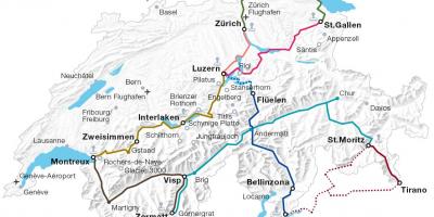 Շվեյցարիա երկաթուղային երթուղին քարտեզի վրա